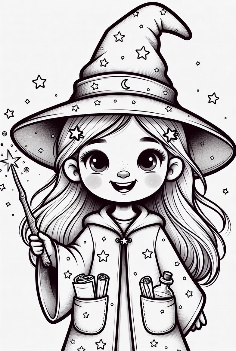 Magical Girls Coloring Pack – Wizards & Fairies (6 Pages)