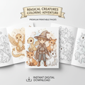 Coloring Pages featuring young wizard boy with animals